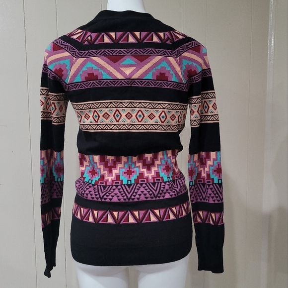 Nollie Women Black Aztec Tribal Print Cardigan XS Button Front - Picture 3 of 9
